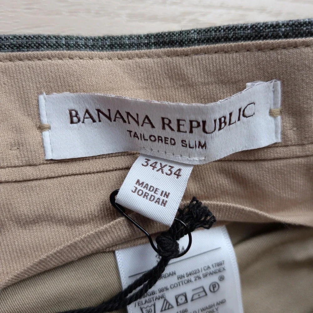 NEW Banana Republic Slim Wrinkle Resistant Dress Pants Mens 34x34‎ Gray Stretch